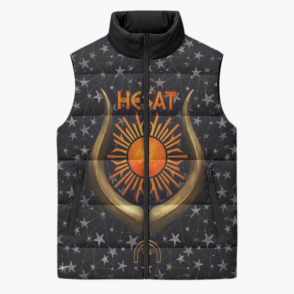 Hesat Solar Horn Symbol Sleeveless Puffer Jacket Egyptian Cosmic Cow in Starry Milky Way