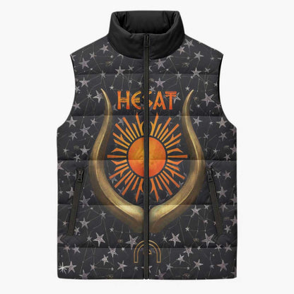 Hesat Solar Horn Symbol Sleeveless Puffer Jacket Egyptian Cosmic Cow in Starry Milky Way