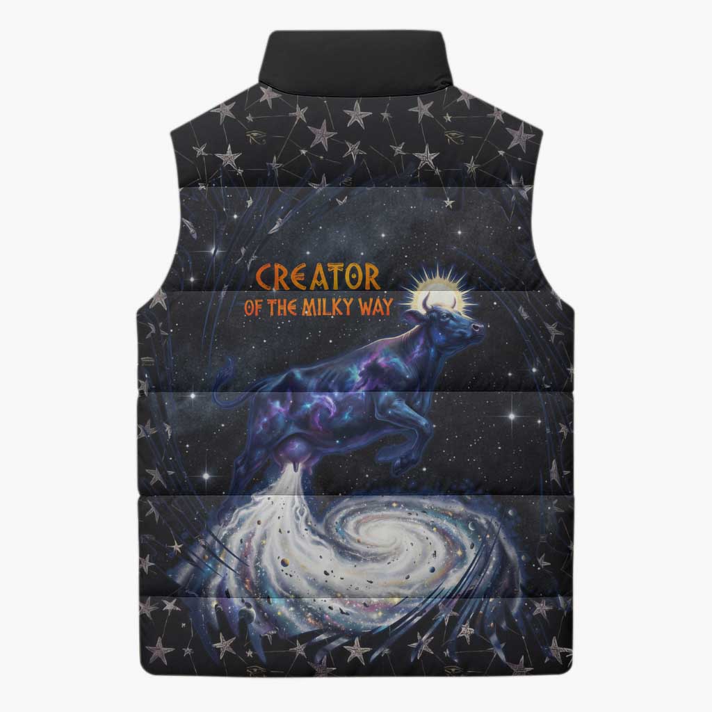 Hesat Solar Horn Symbol Sleeveless Puffer Jacket Egyptian Cosmic Cow in Starry Milky Way