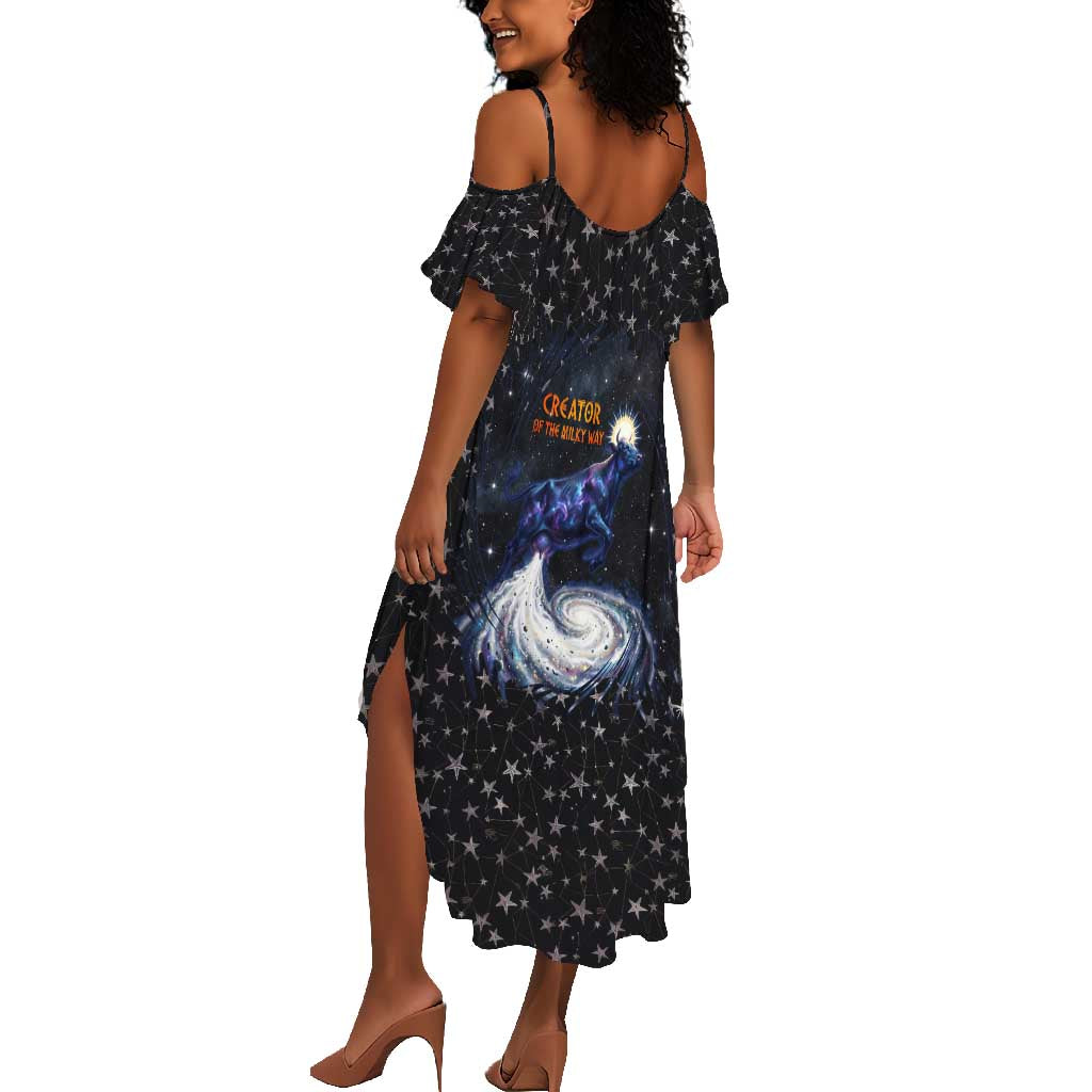 Hesat Solar Horn Symbol Summer Maxi Dress Egyptian Cosmic Cow in Starry Milky Way