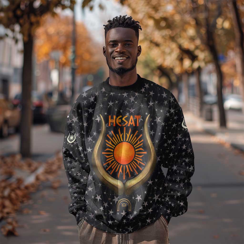 Hesat Solar Horn Symbol Sweatshirt Egyptian Cosmic Cow in Starry Milky Way