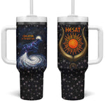 Hesat Solar Horn Symbol Tumbler With Handle Egyptian Cosmic Cow in Starry Milky Way