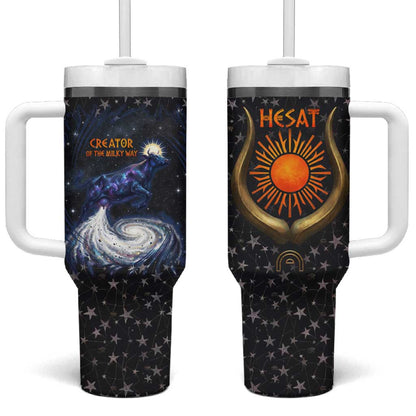 Hesat Solar Horn Symbol Tumbler With Handle Egyptian Cosmic Cow in Starry Milky Way