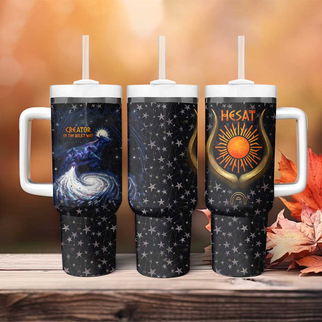 Hesat Solar Horn Symbol Tumbler With Handle Egyptian Cosmic Cow in Starry Milky Way