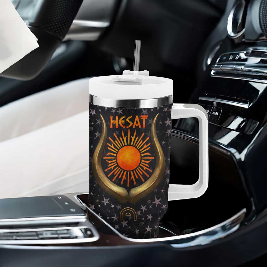 Hesat Solar Horn Symbol Tumbler With Handle Egyptian Cosmic Cow in Starry Milky Way