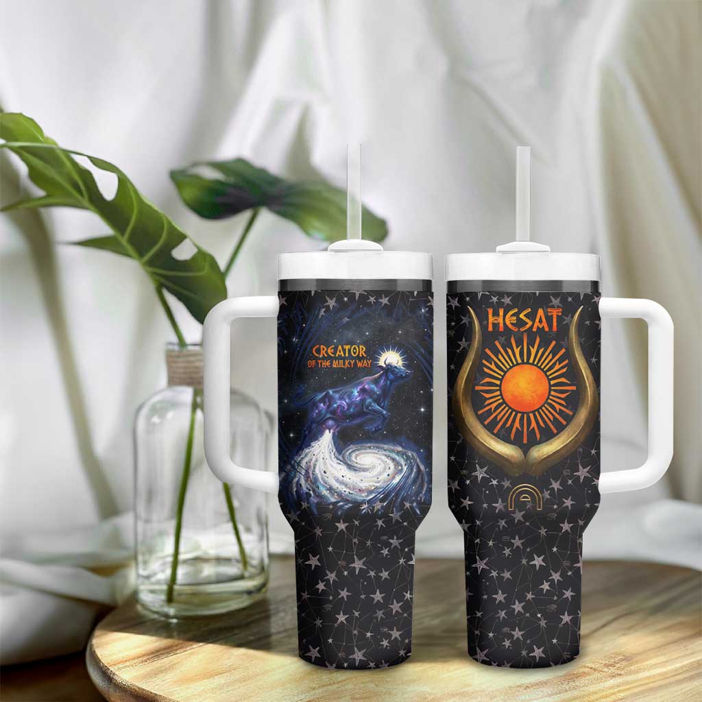 Hesat Solar Horn Symbol Tumbler With Handle Egyptian Cosmic Cow in Starry Milky Way