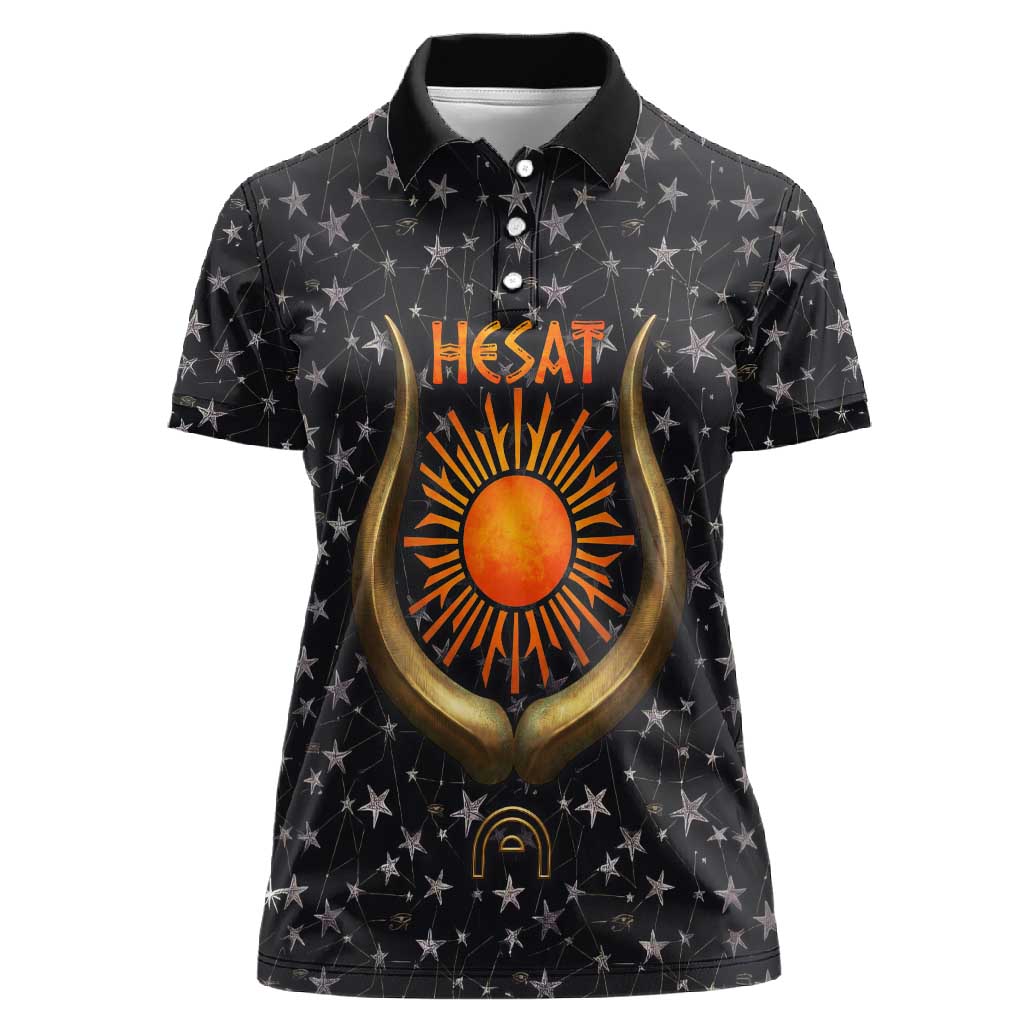 Hesat Solar Horn Symbol Women Polo Shirt Egyptian Cosmic Cow in Starry Milky Way