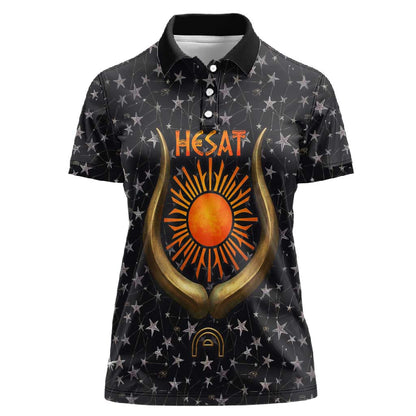 Hesat Solar Horn Symbol Women Polo Shirt Egyptian Cosmic Cow in Starry Milky Way