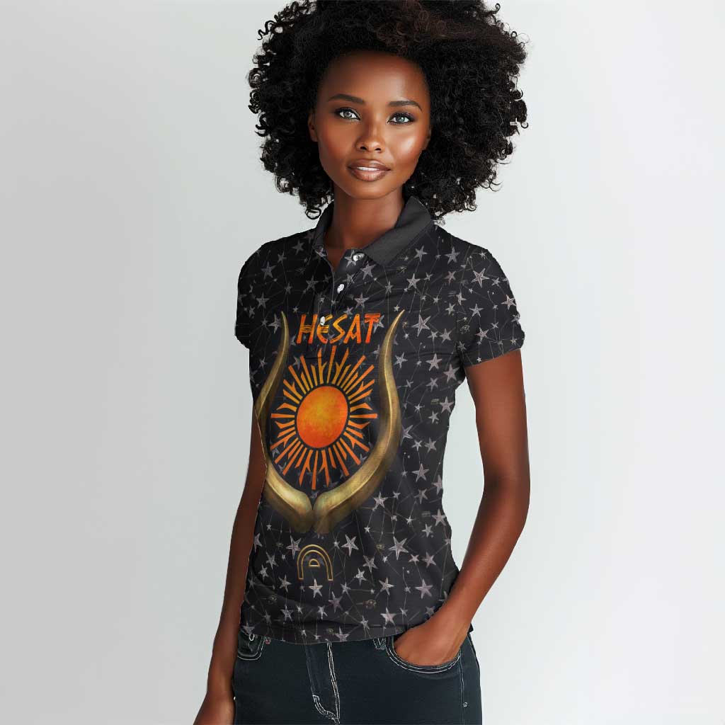 Hesat Solar Horn Symbol Women Polo Shirt Egyptian Cosmic Cow in Starry Milky Way