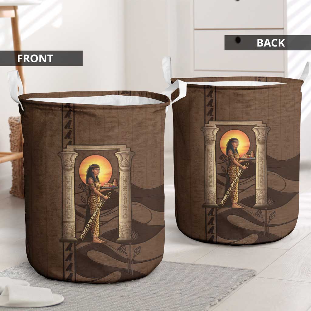 Imenet Sunlit Temple Columns Laundry Basket with Ancient Egyptian Offering Scene