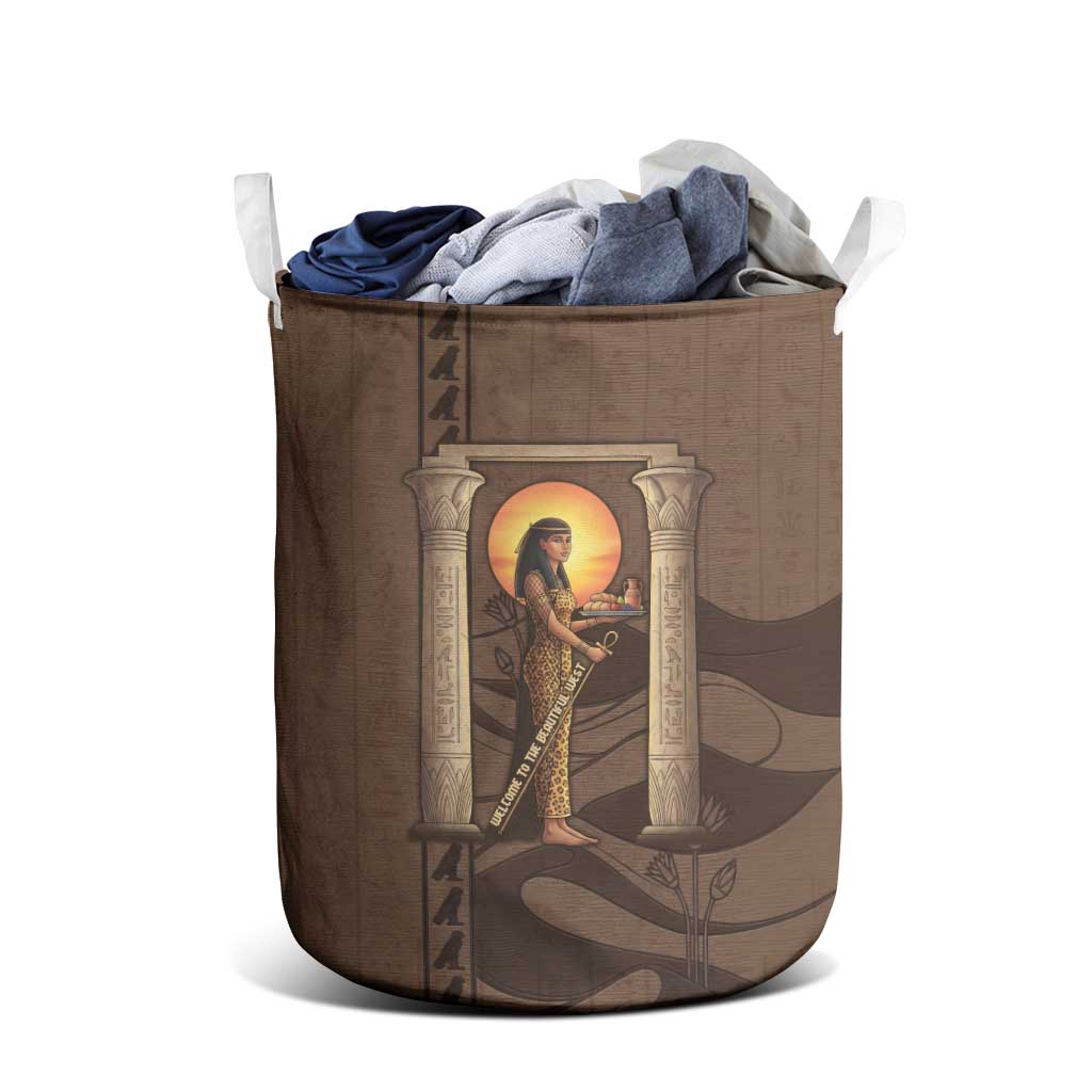 Imenet Sunlit Temple Columns Laundry Basket with Ancient Egyptian Offering Scene