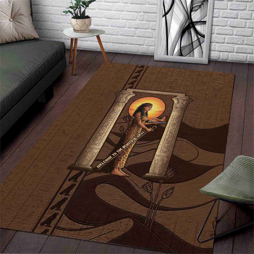 Imenet Sunlit Temple Columns Area Rug with Ancient Egyptian Offering Scene