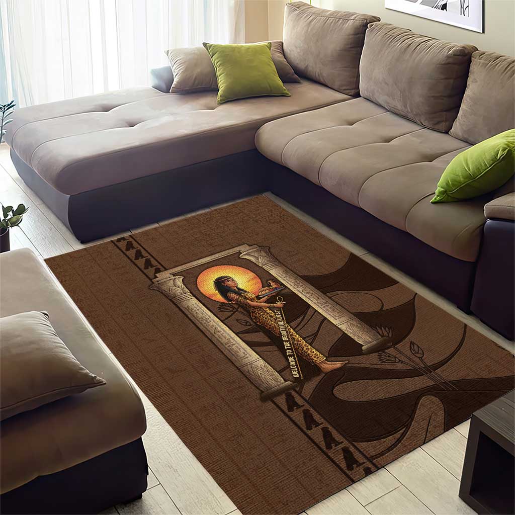 Imenet Sunlit Temple Columns Area Rug with Ancient Egyptian Offering Scene