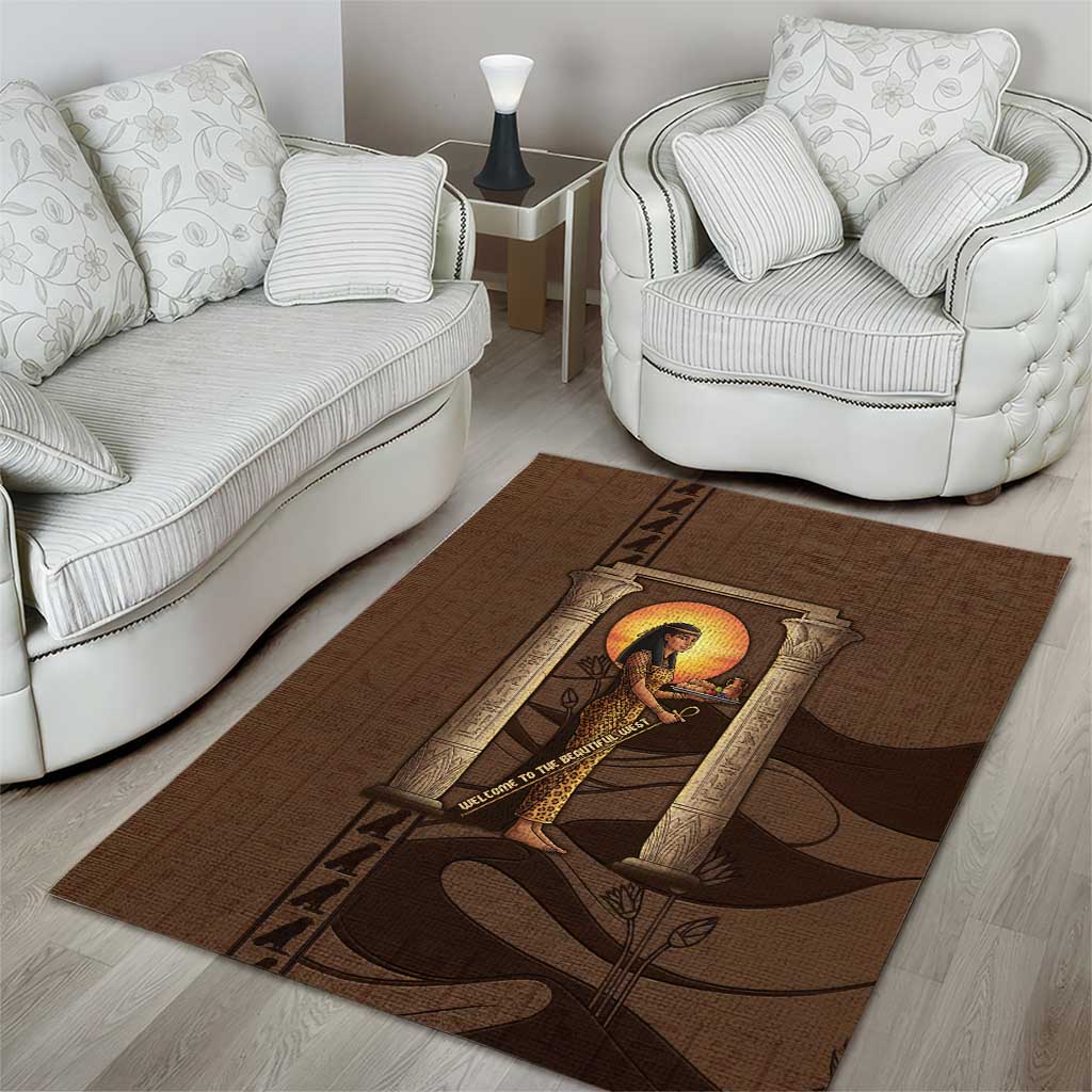 Imenet Sunlit Temple Columns Area Rug with Ancient Egyptian Offering Scene