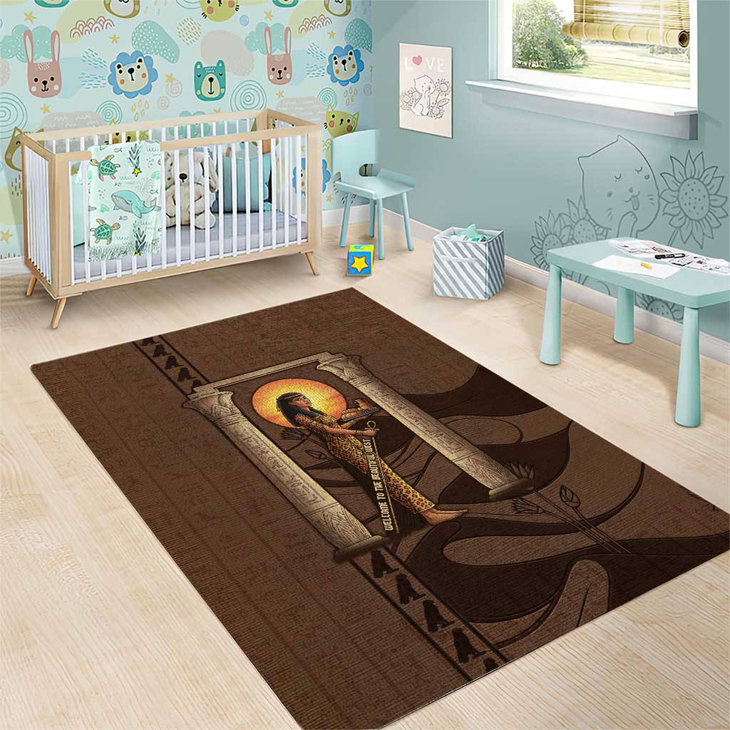 Imenet Sunlit Temple Columns Area Rug with Ancient Egyptian Offering Scene