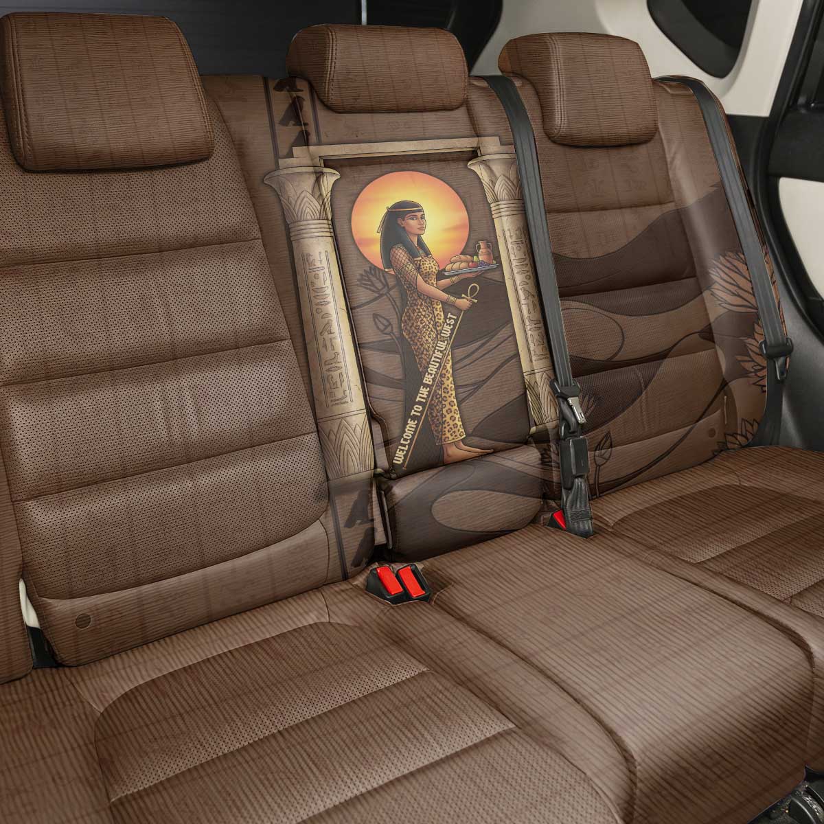 Imenet Sunlit Temple Columns Back Car Seat Cover with Ancient Egyptian Offering Scene