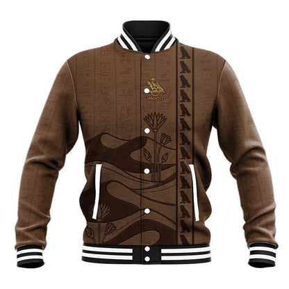 Imenet Sunlit Temple Columns Baseball Jacket with Ancient Egyptian Offering Scene