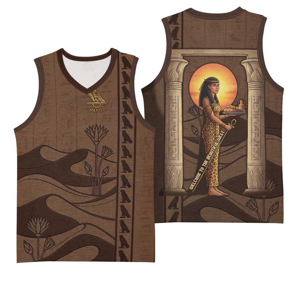 Imenet Sunlit Temple Columns Basketball Jersey with Ancient Egyptian Offering Scene