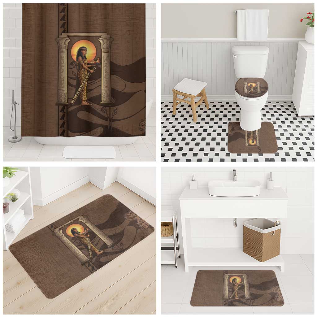 Imenet Sunlit Temple Columns Bathroom Set with Ancient Egyptian Offering Scene