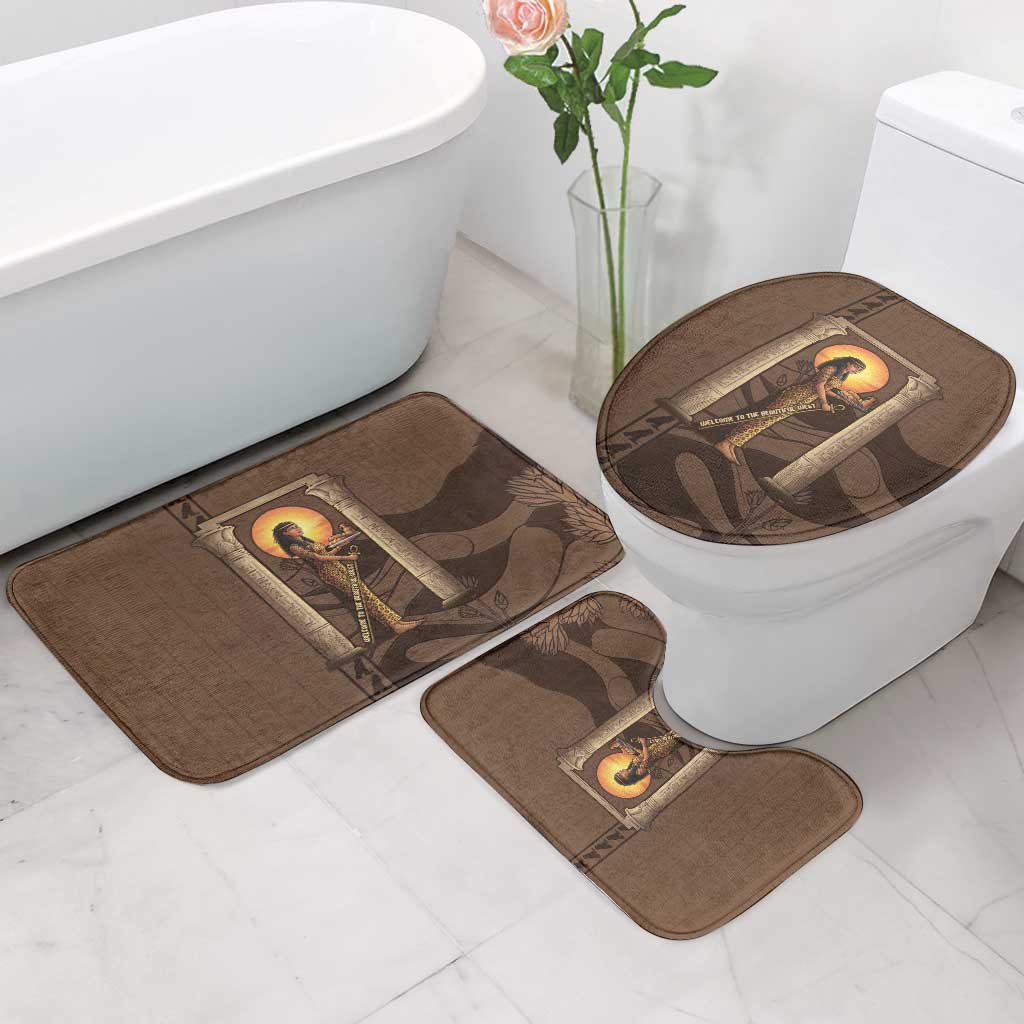 Imenet Sunlit Temple Columns Bathroom Set with Ancient Egyptian Offering Scene