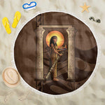 Imenet Sunlit Temple Columns Beach Blanket with Ancient Egyptian Offering Scene