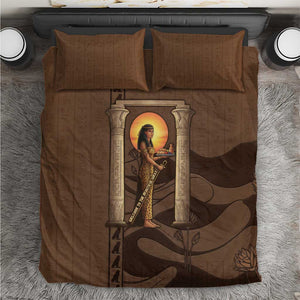 Imenet Sunlit Temple Columns Bedding Set with Ancient Egyptian Offering Scene