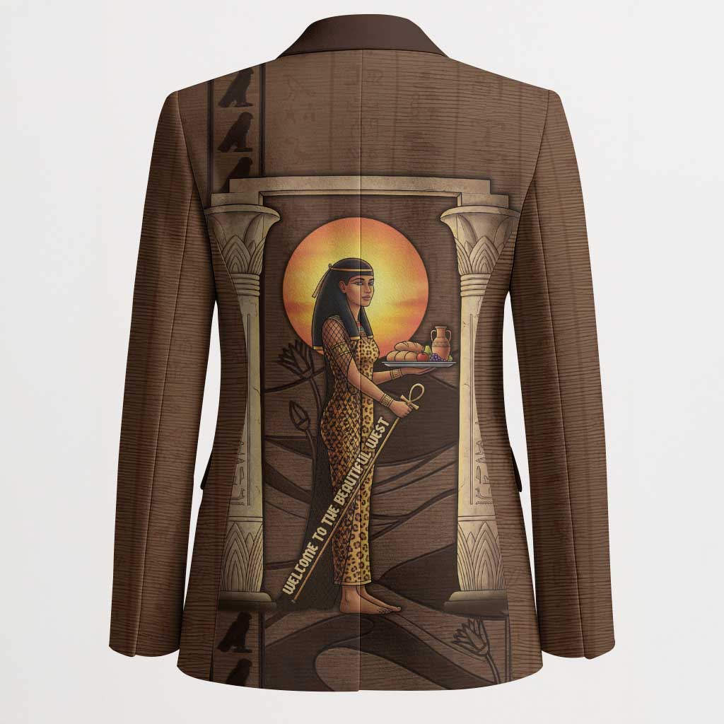 Imenet Sunlit Temple Columns Blazer with Ancient Egyptian Offering Scene