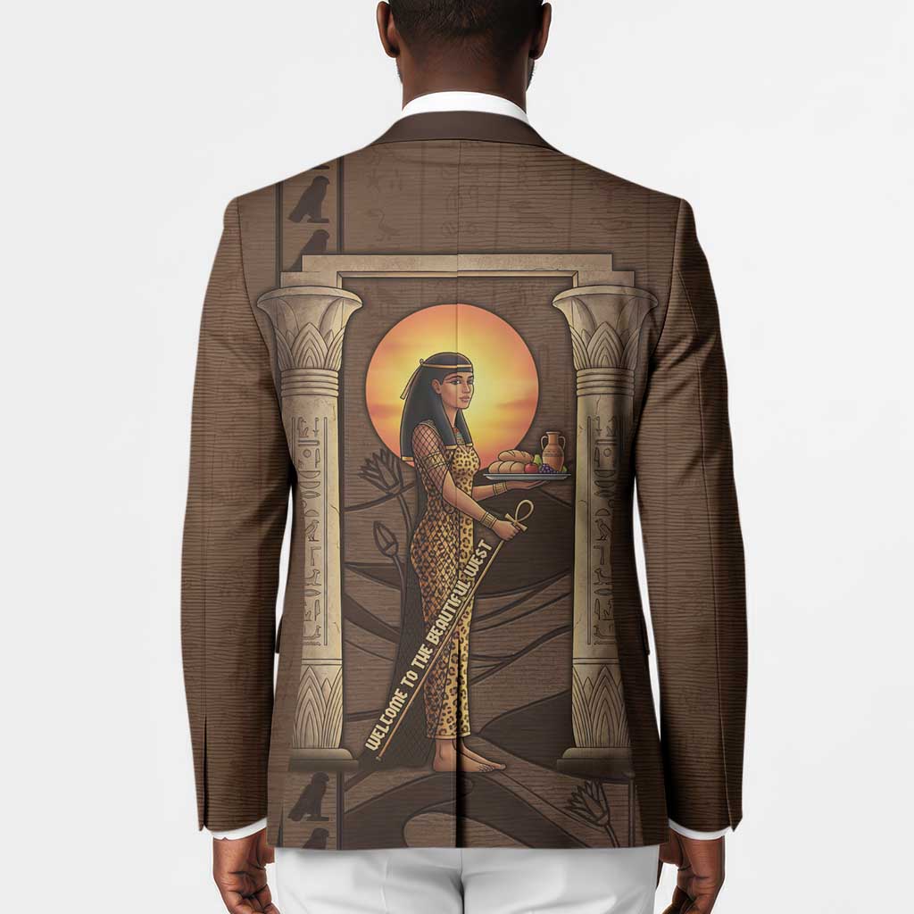 Imenet Sunlit Temple Columns Blazer with Ancient Egyptian Offering Scene