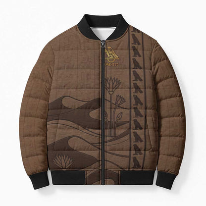 Imenet Sunlit Temple Columns Bomber Puffer Jacket with Ancient Egyptian Offering Scene