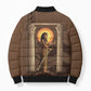 Imenet Sunlit Temple Columns Bomber Puffer Jacket with Ancient Egyptian Offering Scene