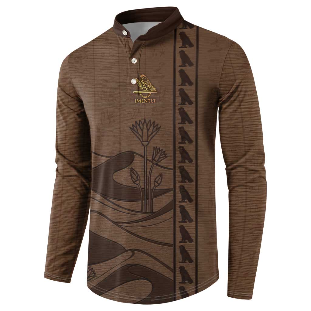 Imenet Sunlit Temple Columns Button Sweatshirt with Ancient Egyptian Offering Scene
