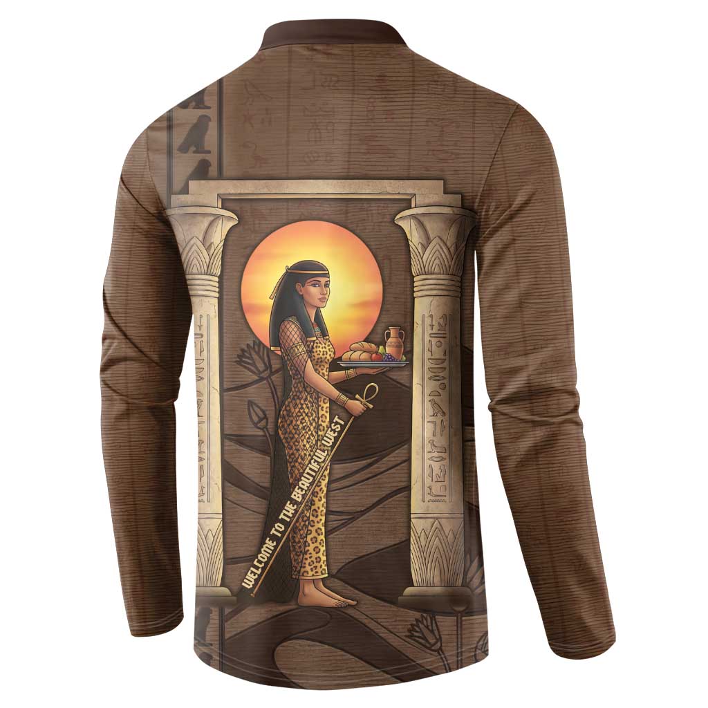 Imenet Sunlit Temple Columns Button Sweatshirt with Ancient Egyptian Offering Scene