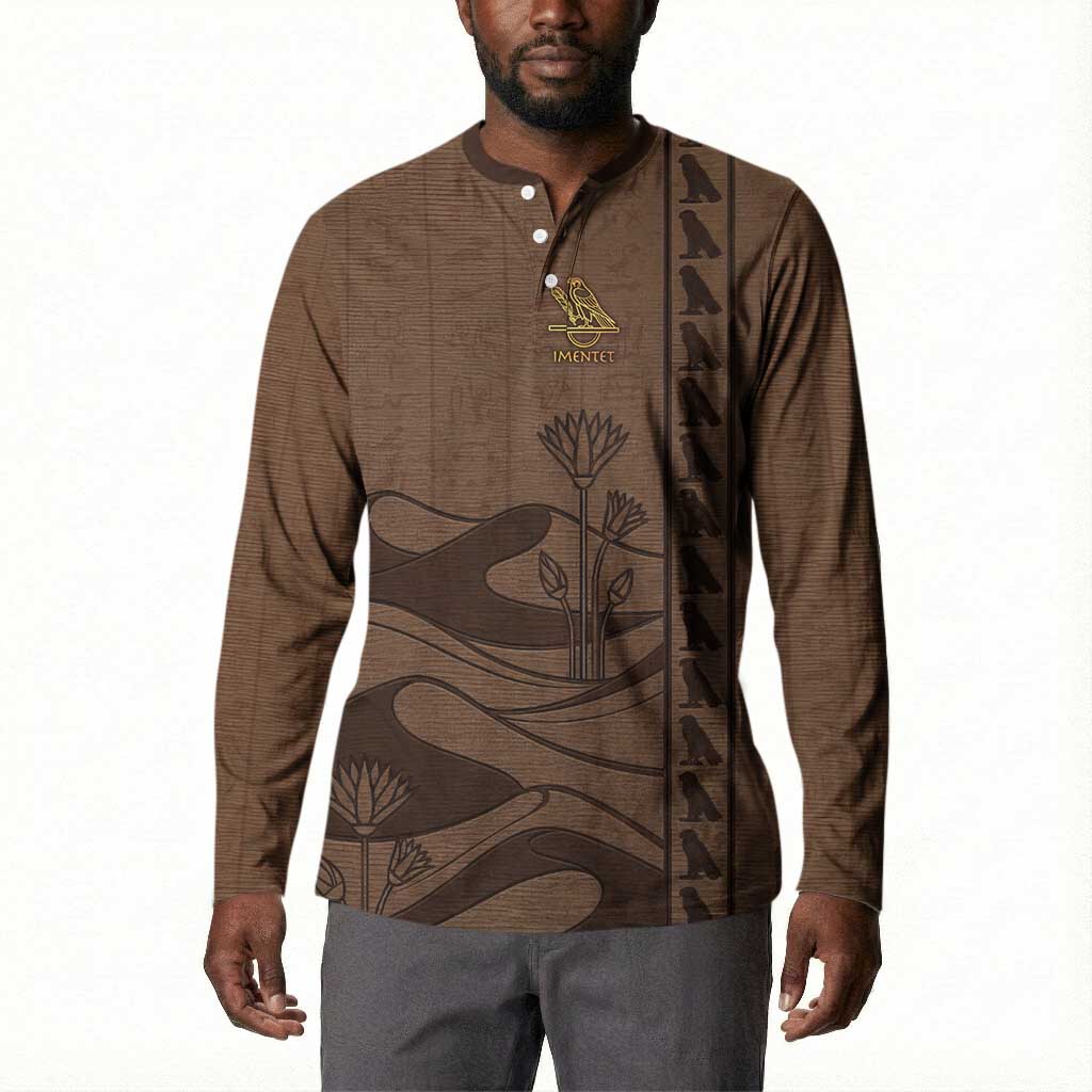 Imenet Sunlit Temple Columns Button Sweatshirt with Ancient Egyptian Offering Scene