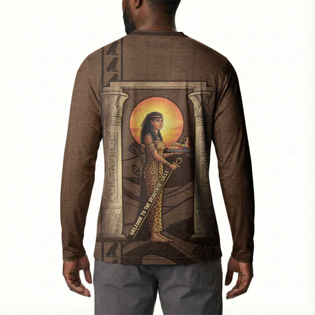 Imenet Sunlit Temple Columns Button Sweatshirt with Ancient Egyptian Offering Scene