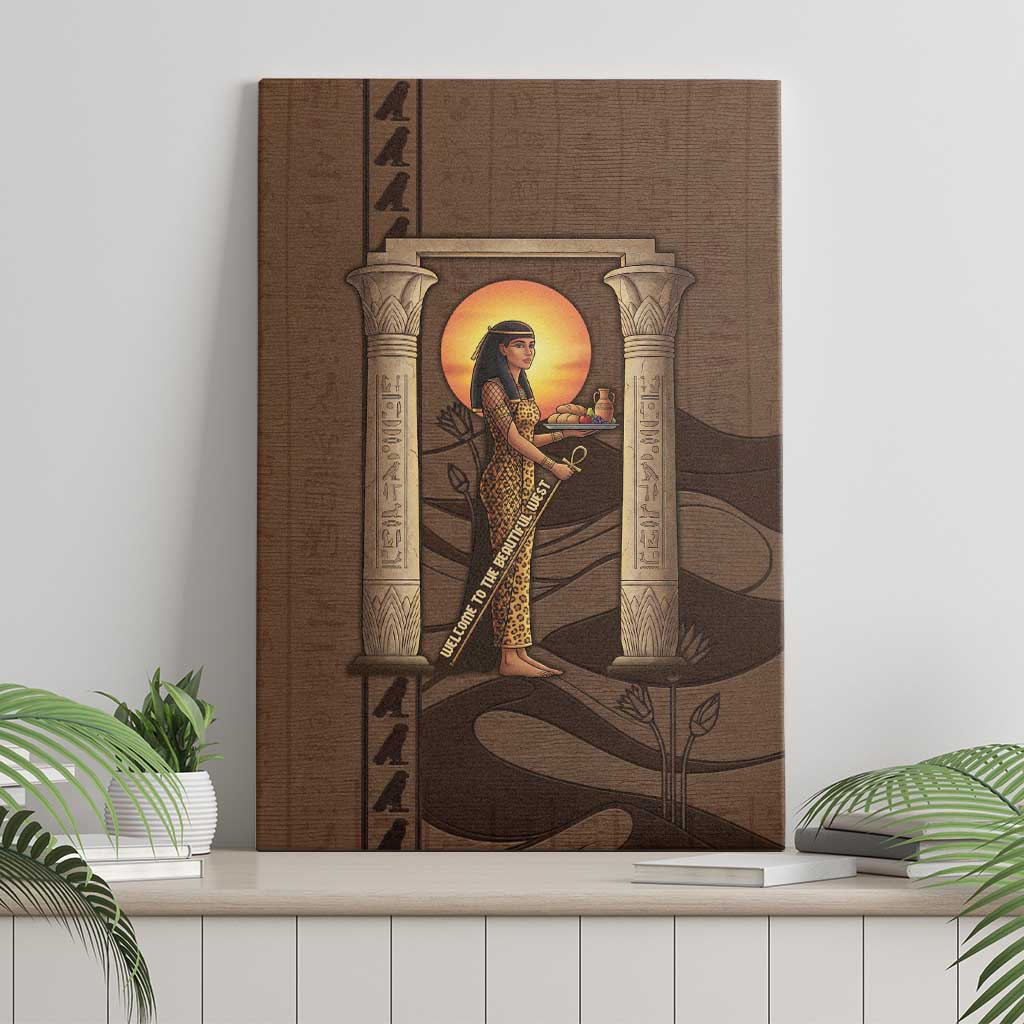 Imenet Sunlit Temple Columns Canvas Wall Art with Ancient Egyptian Offering Scene