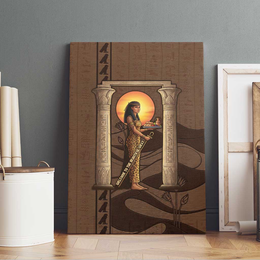 Imenet Sunlit Temple Columns Canvas Wall Art with Ancient Egyptian Offering Scene