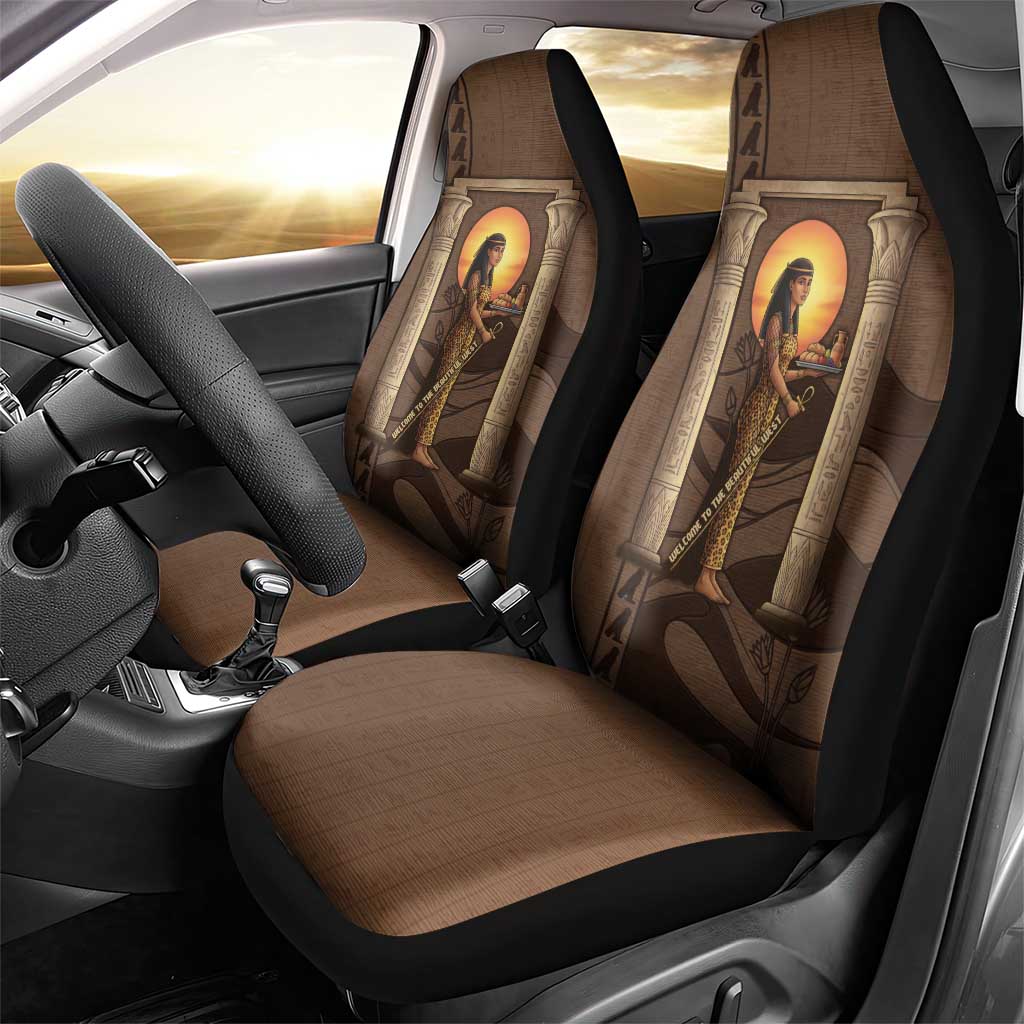 Imenet Sunlit Temple Columns Car Seat Cover with Ancient Egyptian Offering Scene