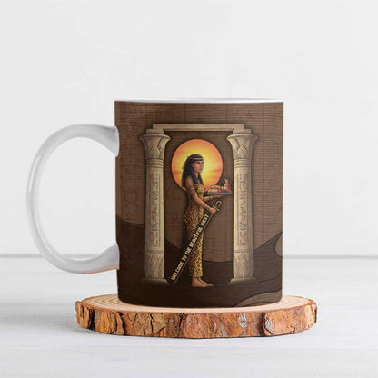 Imenet Sunlit Temple Columns Ceramic Mug with Ancient Egyptian Offering Scene