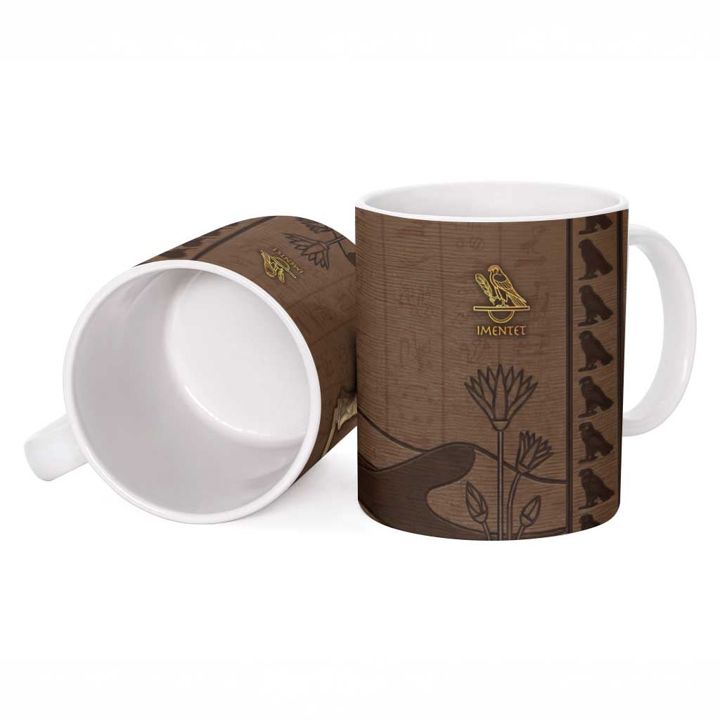 Imenet Sunlit Temple Columns Ceramic Mug with Ancient Egyptian Offering Scene