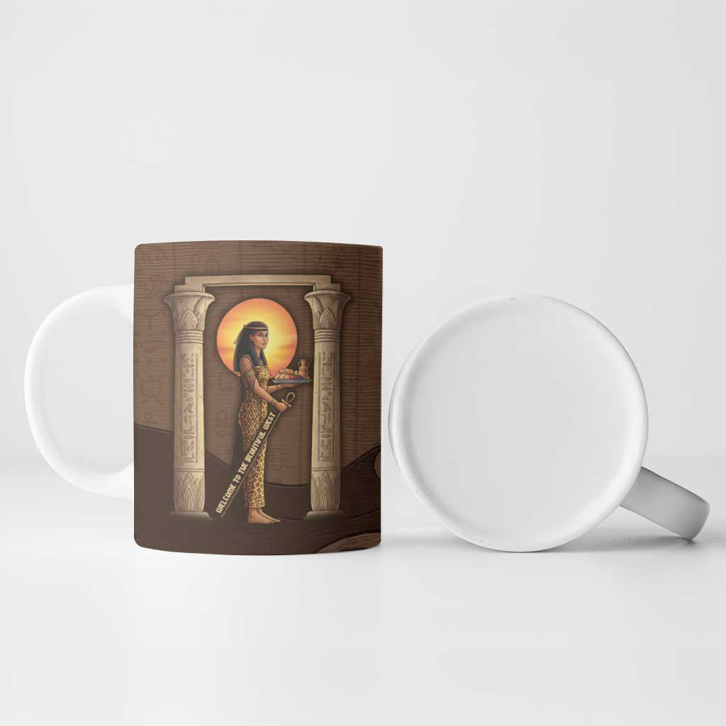 Imenet Sunlit Temple Columns Ceramic Mug with Ancient Egyptian Offering Scene