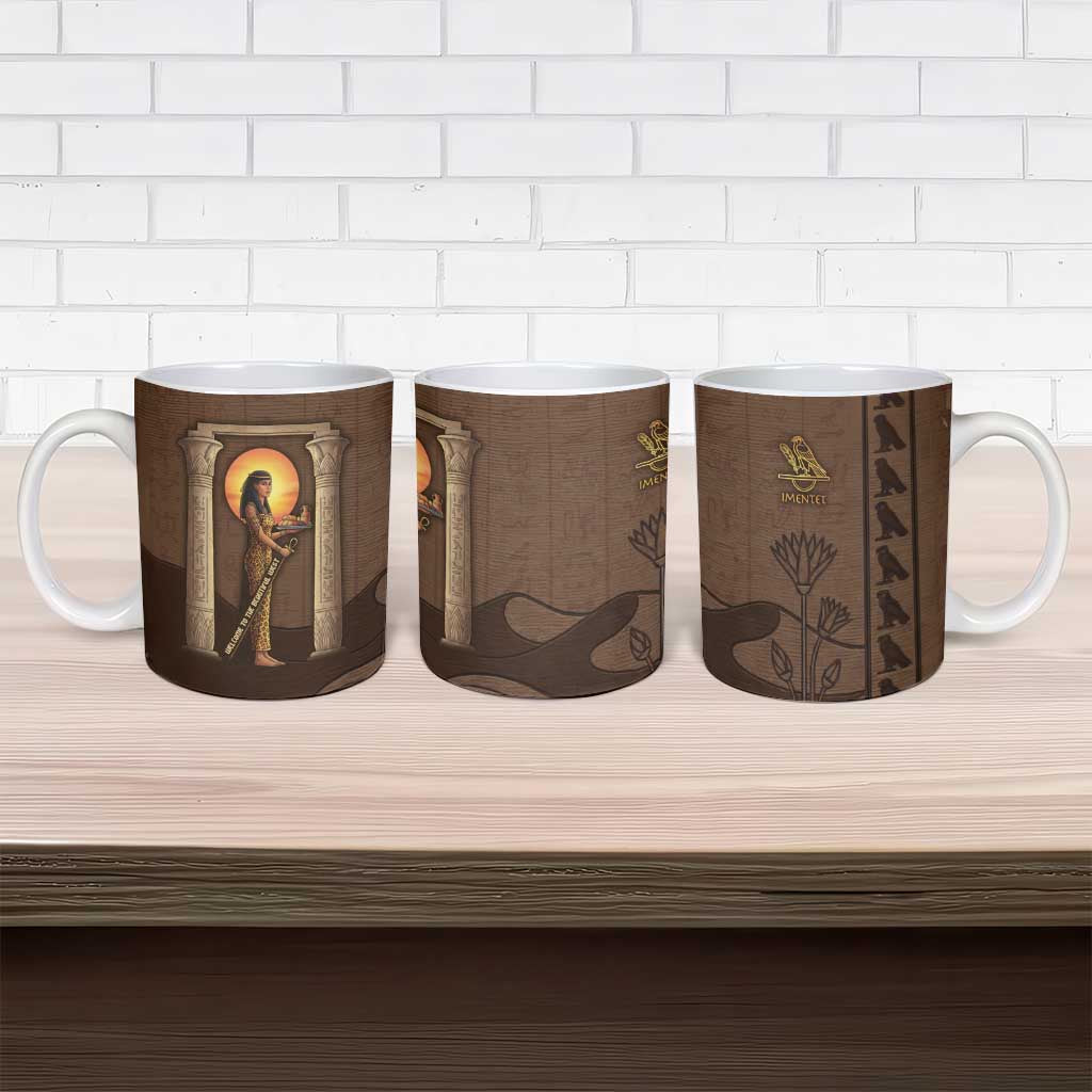 Imenet Sunlit Temple Columns Ceramic Mug with Ancient Egyptian Offering Scene