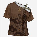Imenet Sunlit Temple Columns Cross Shoulder Shirt with Ancient Egyptian Offering Scene