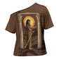 Imenet Sunlit Temple Columns Cross Shoulder Shirt with Ancient Egyptian Offering Scene