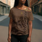 Imenet Sunlit Temple Columns Cross Shoulder Shirt with Ancient Egyptian Offering Scene