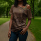 Imenet Sunlit Temple Columns Cross Shoulder Shirt with Ancient Egyptian Offering Scene