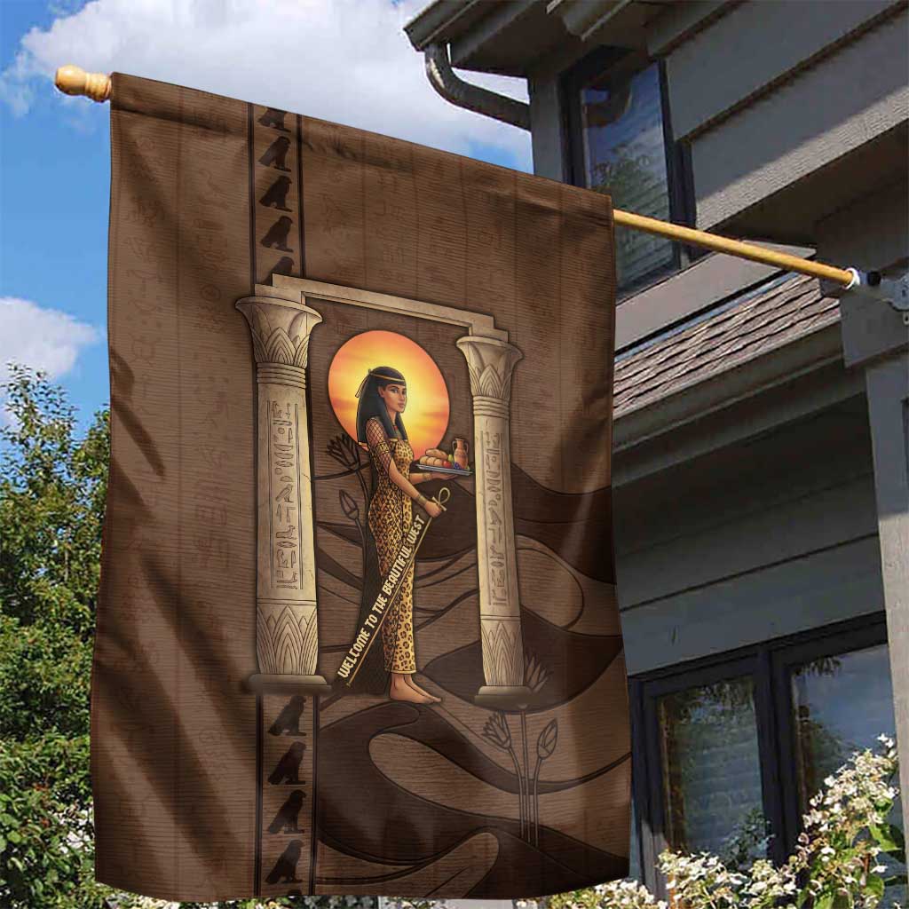 Imenet Sunlit Temple Columns Garden Flag with Ancient Egyptian Offering Scene