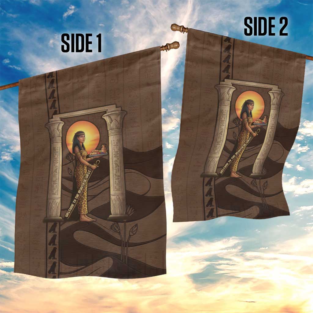 Imenet Sunlit Temple Columns Garden Flag with Ancient Egyptian Offering Scene