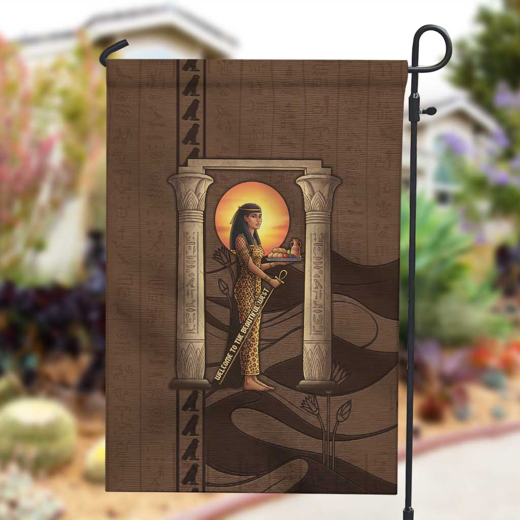 Imenet Sunlit Temple Columns Garden Flag with Ancient Egyptian Offering Scene