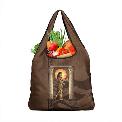Imenet Sunlit Temple Columns Grocery Bag with Ancient Egyptian Offering Scene