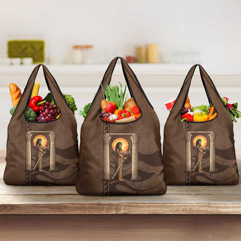 Imenet Sunlit Temple Columns Grocery Bag with Ancient Egyptian Offering Scene